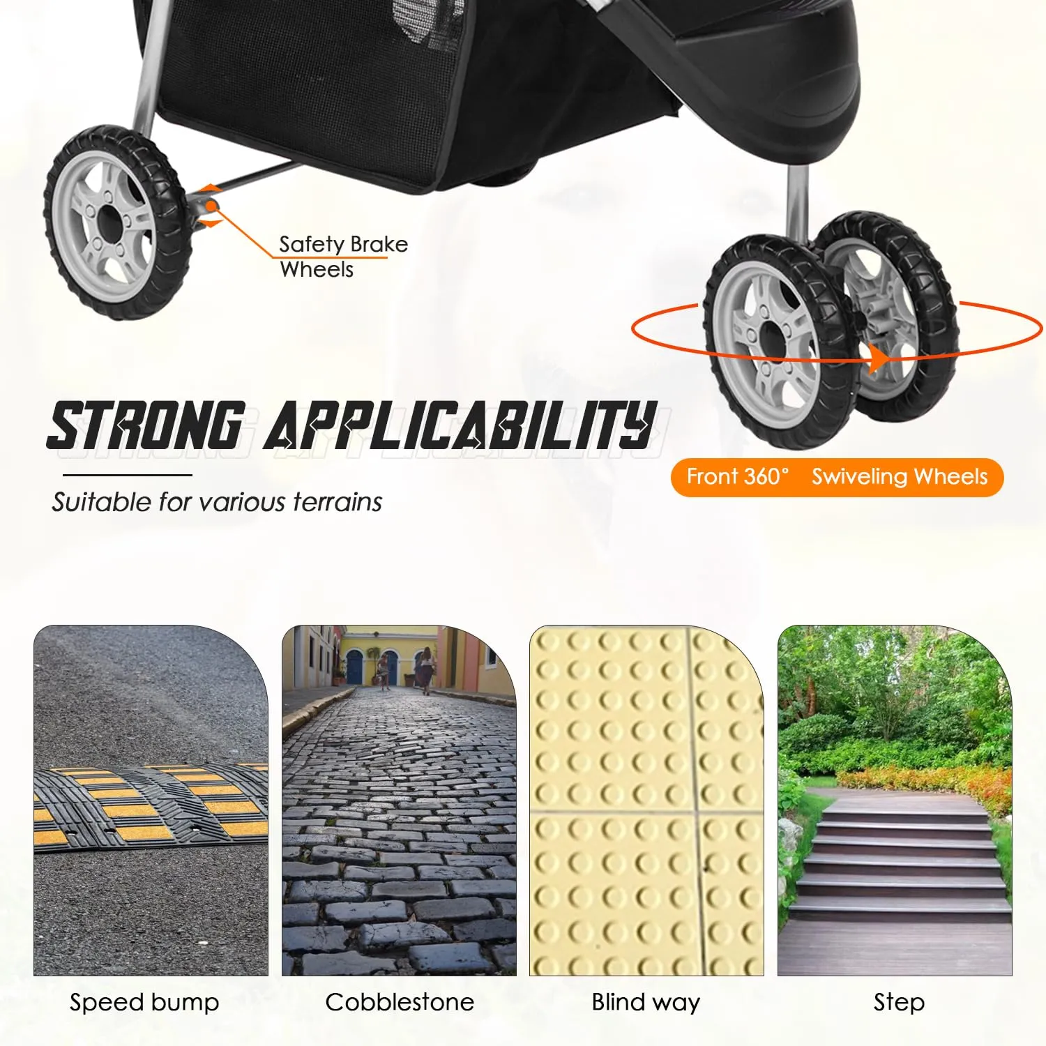 FDW 3 Wheels Pet Stroller Folding Dog Cat Jogger Stroller with Storage Basket &Cup Holder Portable Lightweight Travel Carrier, Grey