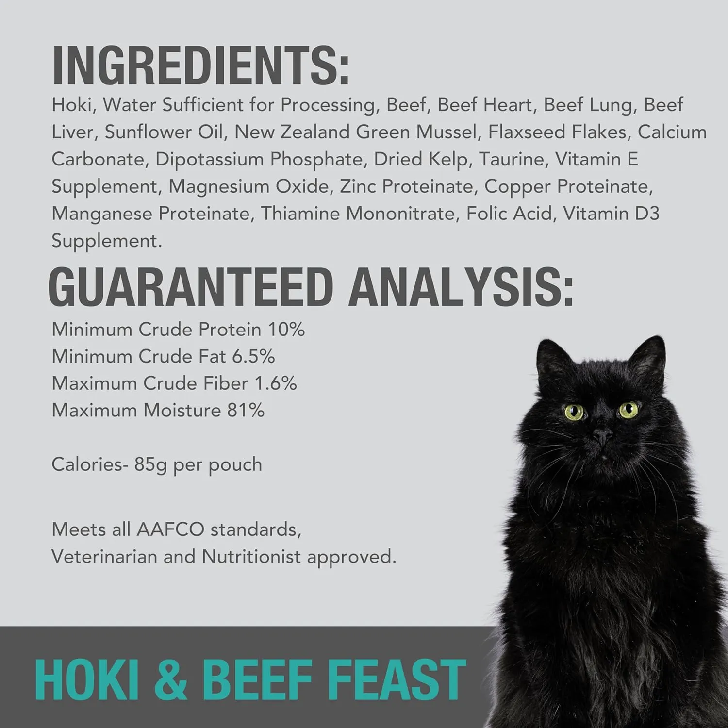 Feline Natural Wet Cat Food Pouch - Hoki & Beef Feast, Grain-Free, Grass-Fed & Sustainably Sourced, Made in New Zealand, 3oz Pate, 12 Count Pack