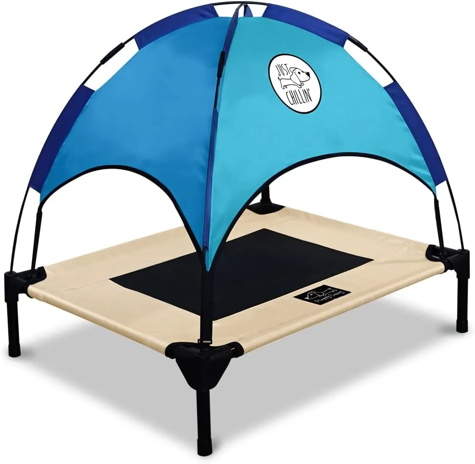 Floppy Dawg Just Chillin Elevated Dog Bed. LuxLife Edition - Premium Cot Includes Two Designer Canopies. Lightweight and Portable, Indoor or Outdoor. Chill in Style.