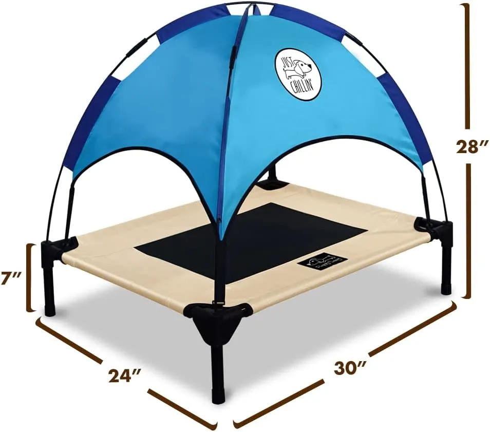Floppy Dawg Just Chillin Elevated Dog Bed. LuxLife Edition - Premium Cot Includes Two Designer Canopies. Lightweight and Portable, Indoor or Outdoor. Chill in Style.