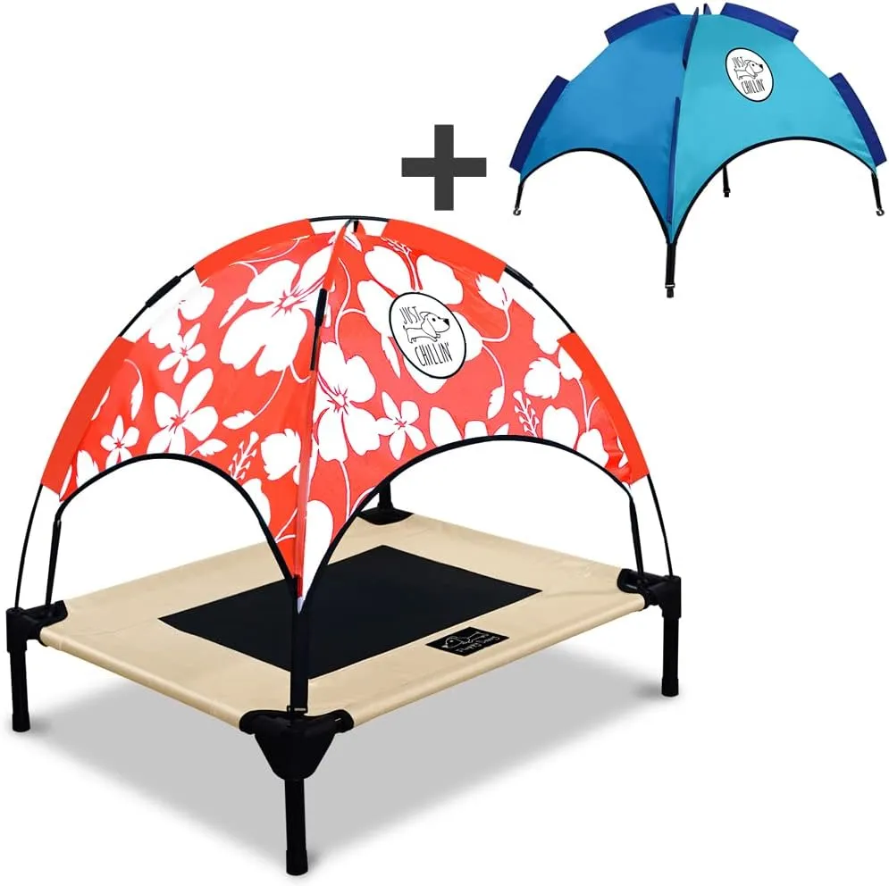 Floppy Dawg Just Chillin Elevated Dog Bed. LuxLife Edition - Premium Cot Includes Two Designer Canopies. Lightweight and Portable, Indoor or Outdoor. Chill in Style.