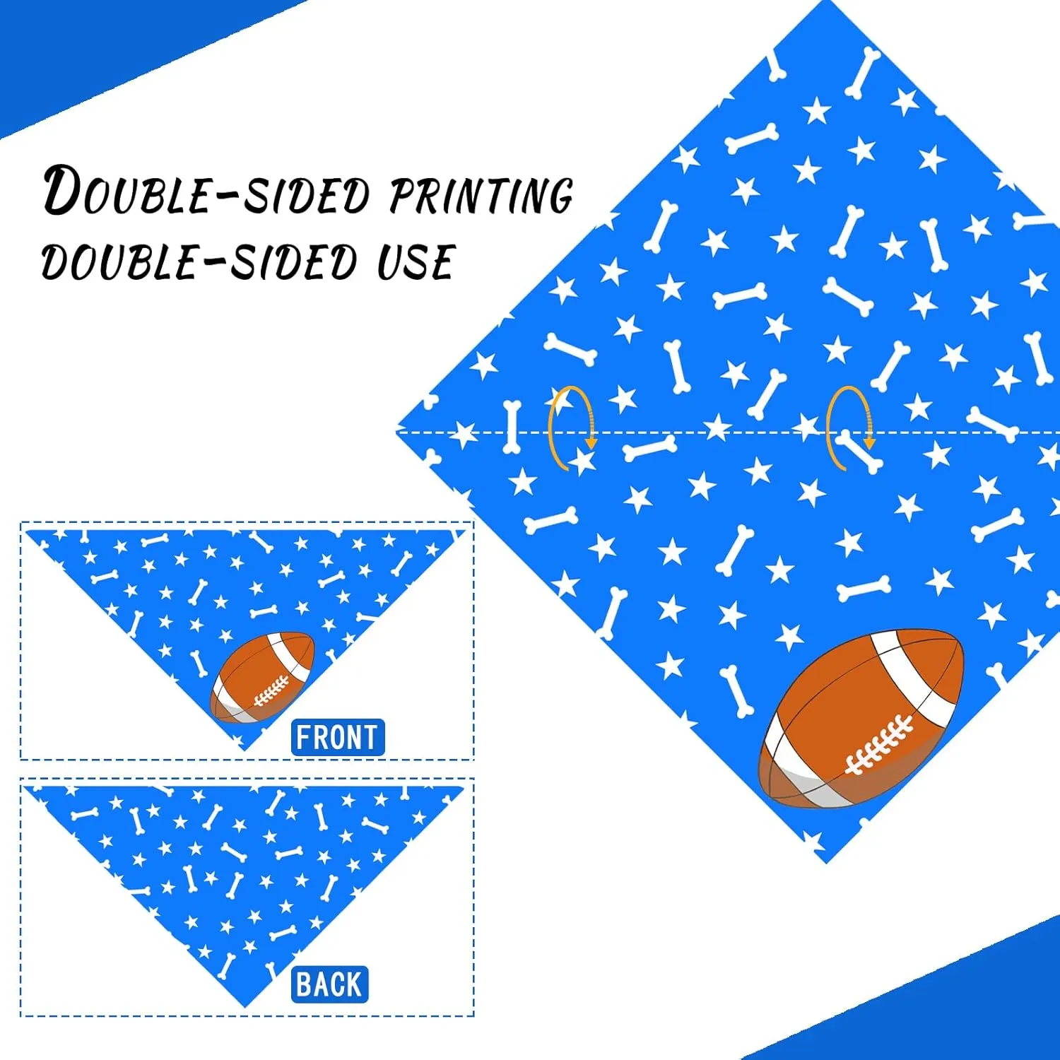 Football and Baseball Dog Bandanas 2 Pack,Blue Pet Scarf for Boy and Girl,Thanksgiving Holiday Bandana for Small or Large or Extra Large Dogs (X-Large),Premium Durable Fabric