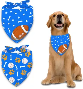 Football and Baseball Dog Bandanas 2 Pack,Blue Pet Scarf for Boy and Girl,Thanksgiving Holiday Bandana for Small or Large or Extra Large Dogs (X-Large),Premium Durable Fabric