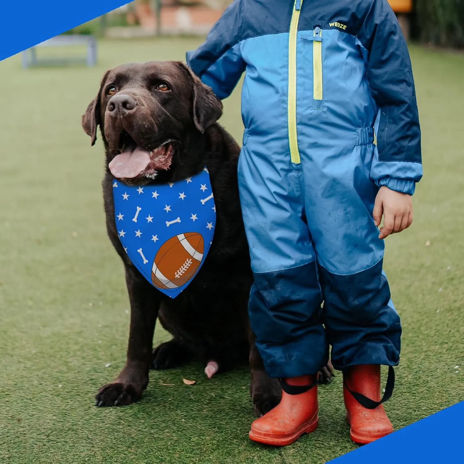 Football and Baseball Dog Bandanas 2 Pack,Blue Pet Scarf for Boy and Girl,Thanksgiving Holiday Bandana for Small or Large or Extra Large Dogs (X-Large),Premium Durable Fabric