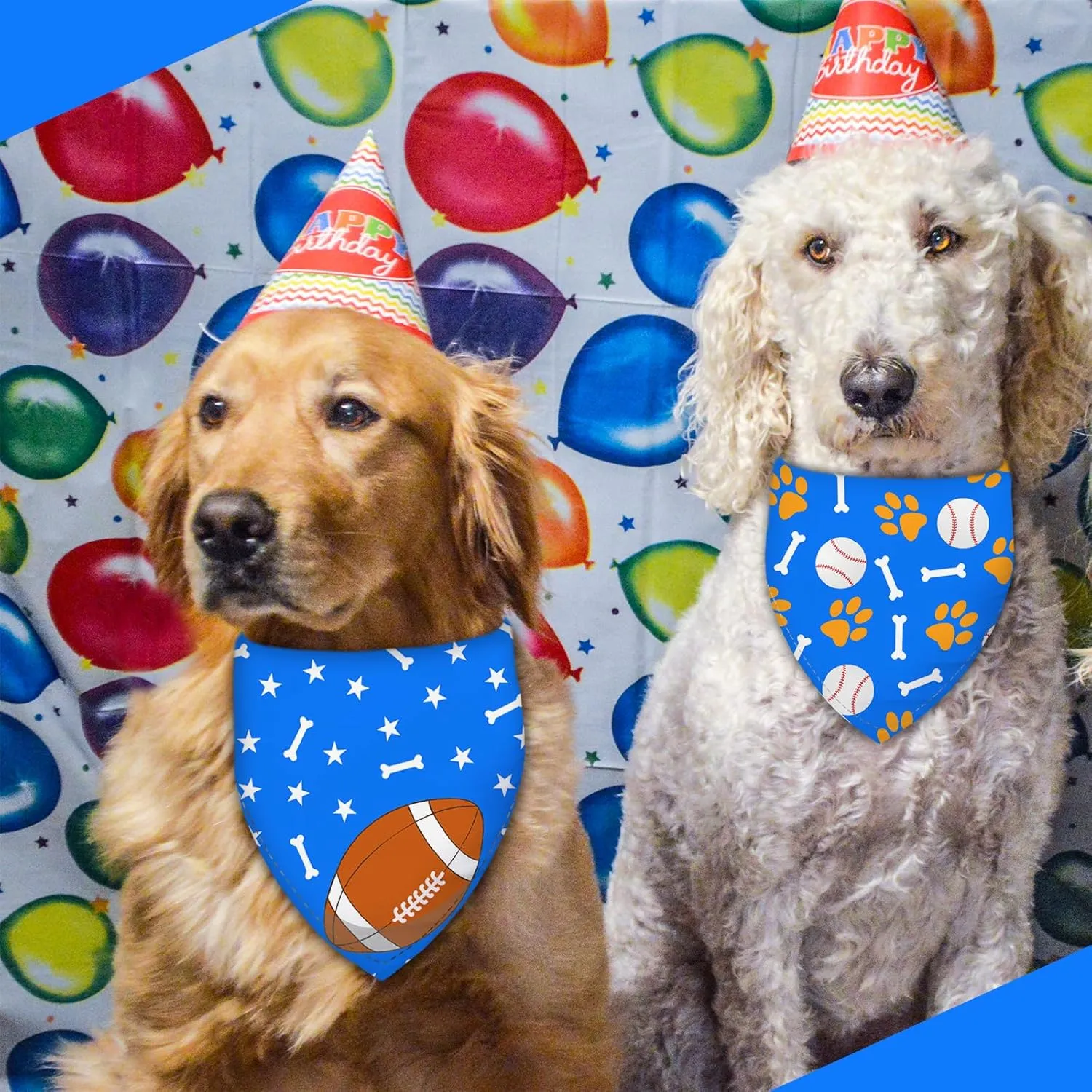 Football and Baseball Dog Bandanas 2 Pack,Blue Pet Scarf for Boy and Girl,Thanksgiving Holiday Bandana for Small or Large or Extra Large Dogs (X-Large),Premium Durable Fabric