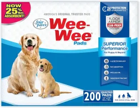 Four Paws Wee-Wee Superior Performance Unscented Pee Pads for Dogs & Puppies, Quilted Leak-Proof Dog Housebreaking Potty Training Floor Protection, 22" x 23", 200 Count