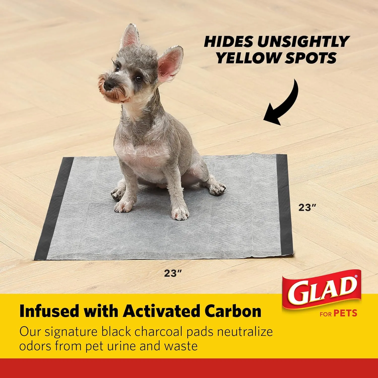 Glad for Pets Activated Carbon Anti-Microbial Dog Training Pads with Odor Eliminator - Ultra Absorbent Pee Pads for Dogs, Heavy Duty Indoor Pee Mats, Puppy Essentials, 23" x 23", 30 Count