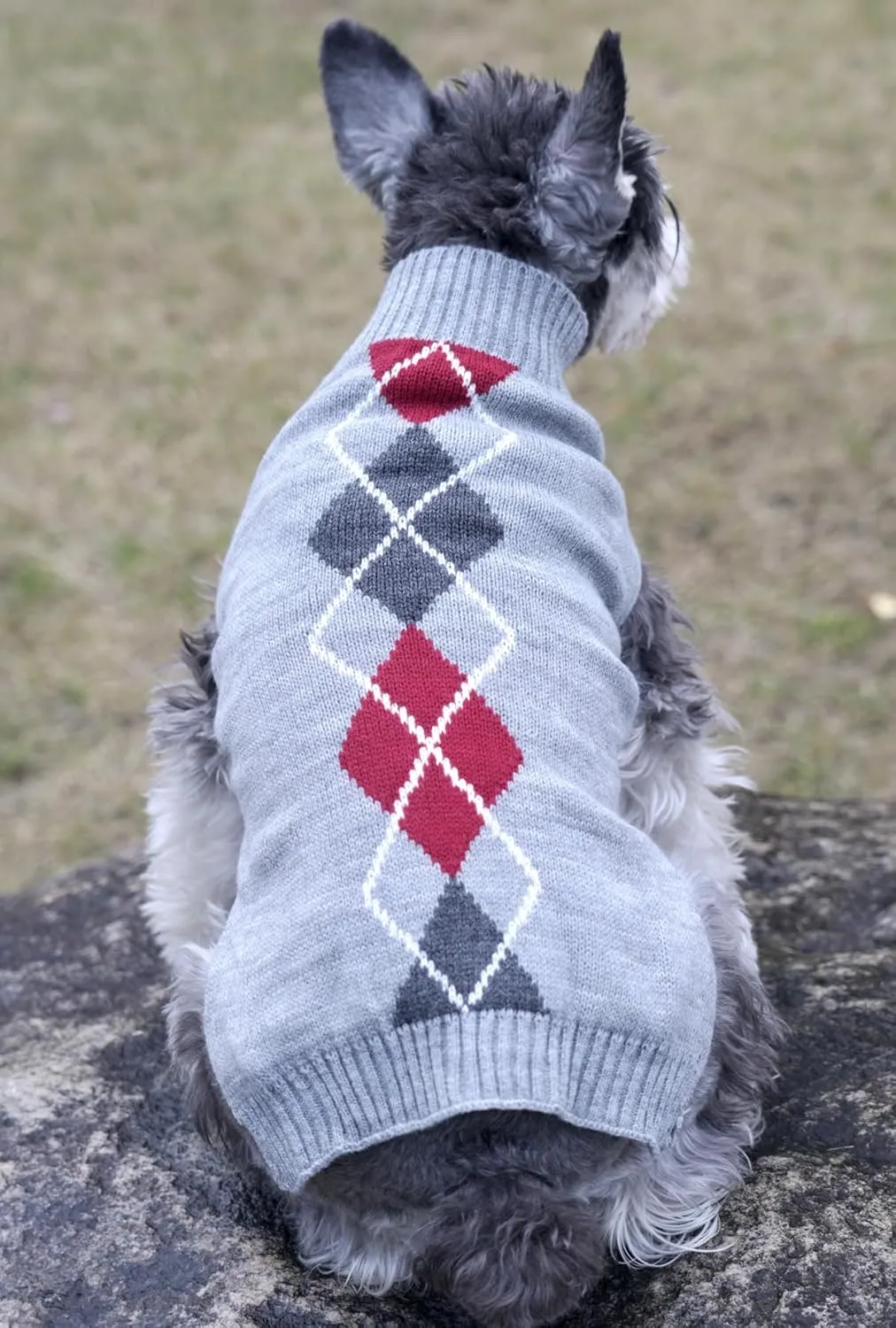 Grey Argyle Knit Pet Sweaters Clothes for Small Dogs, Grey Small (S) Size