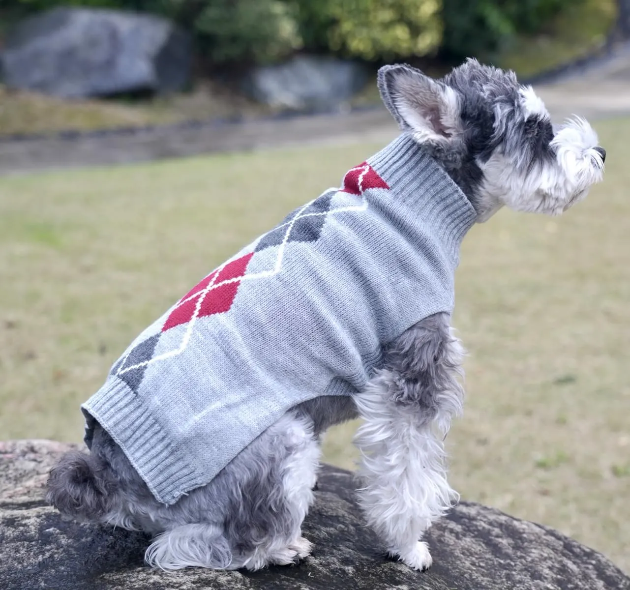 Grey Argyle Knit Pet Sweaters Clothes for Small Dogs, Grey Small (S) Size