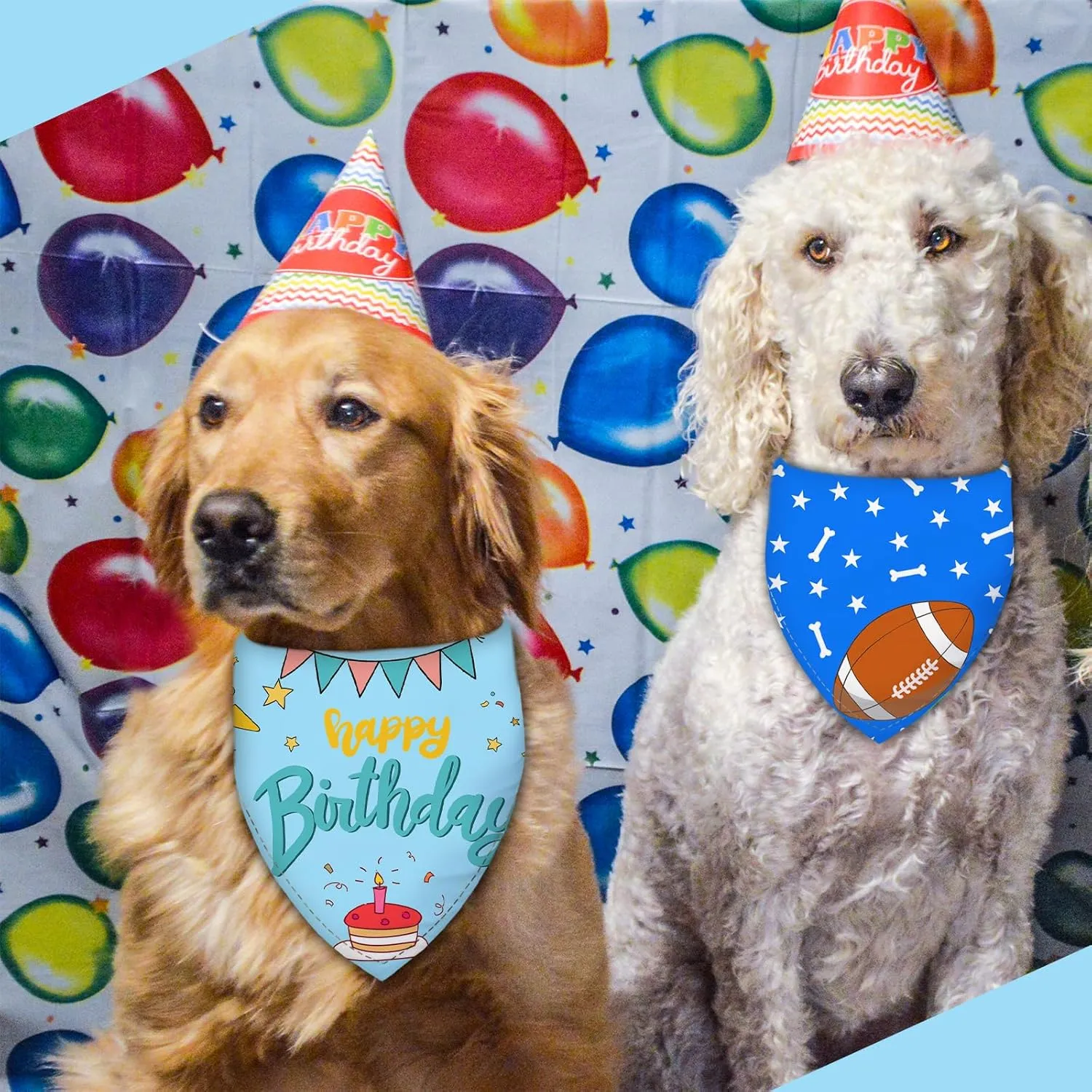 Happy Birthday Dog Bandanas 2 Packs,Blue Pet Scarf for Boys and Girls,Football Game Bandana for Small or Large or Extra Large Dogs (X-Large),Premium Durable Fabric