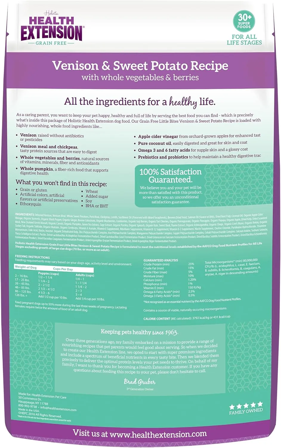 Health Extension Grain Free Venison & Sweet Potato Recipe Little Bites (3.5 lb / 1.59 kg) - Lean Protein Formula for Dogs with Poultry Allergies or Sensitive Stomachs