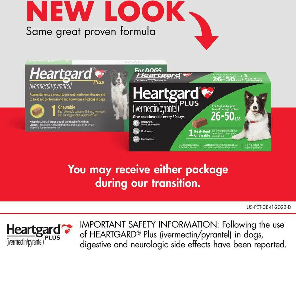 Heartgard Plus Chew for Dogs (Ivermectin/Pyrantel), 26-50 lbs (Green Box)
