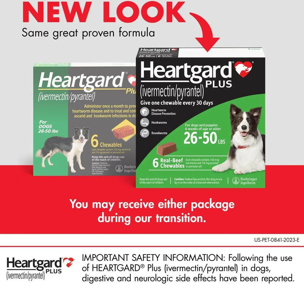 Heartgard Plus Chew for Dogs (Ivermectin/Pyrantel), 26-50 lbs (Green Box)