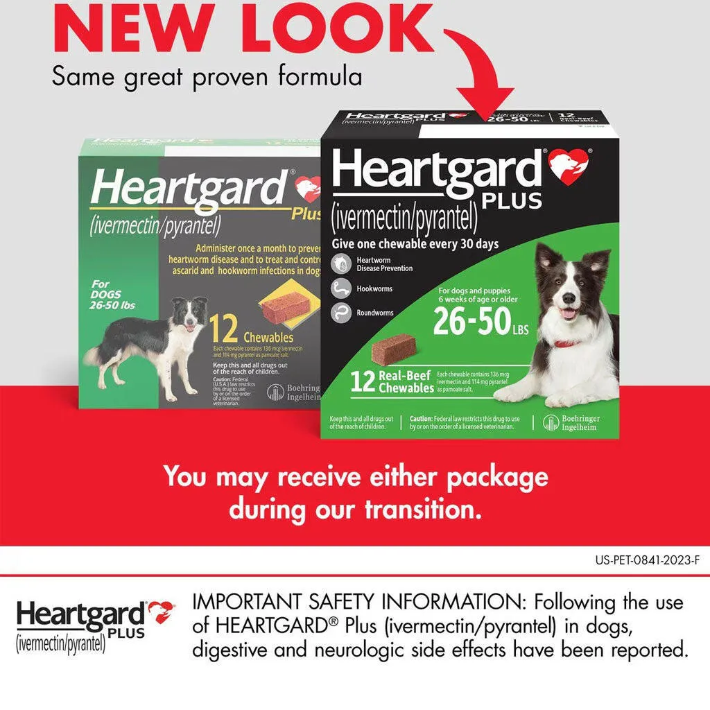 Heartgard Plus Chew for Dogs (Ivermectin/Pyrantel), 26-50 lbs (Green Box)