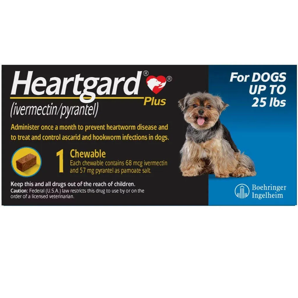 Heartgard Plus Chew for Dogs (Ivermectin/Pyrantel), up to 25 lbs