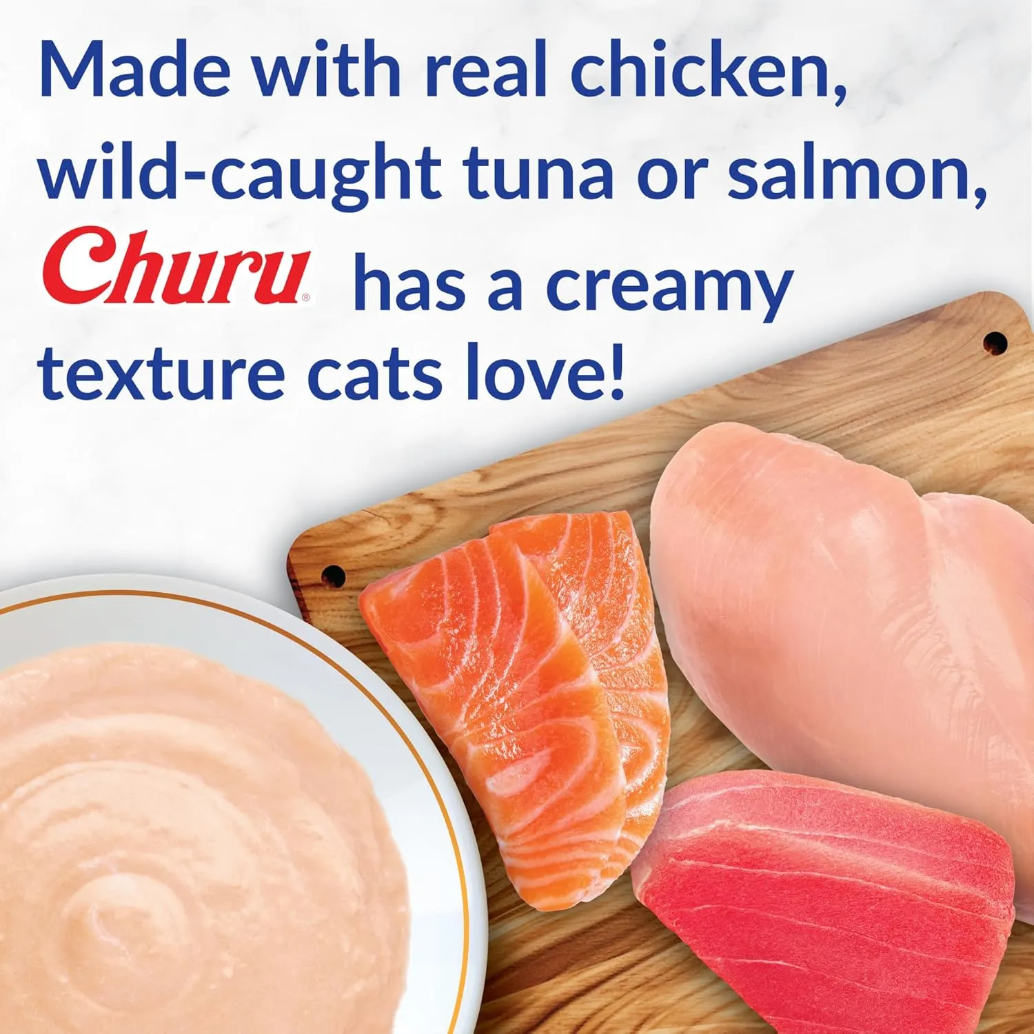 INABA Churu Cat Treats, Grain-Free, Lickable, Squeezable Creamy Pure Cat Treat/Topper with Vitamin E & Taurine, 0.5 Ounces Each Tube, 24 Tubes (4 per Pack), Chicken with Cheese Recipe