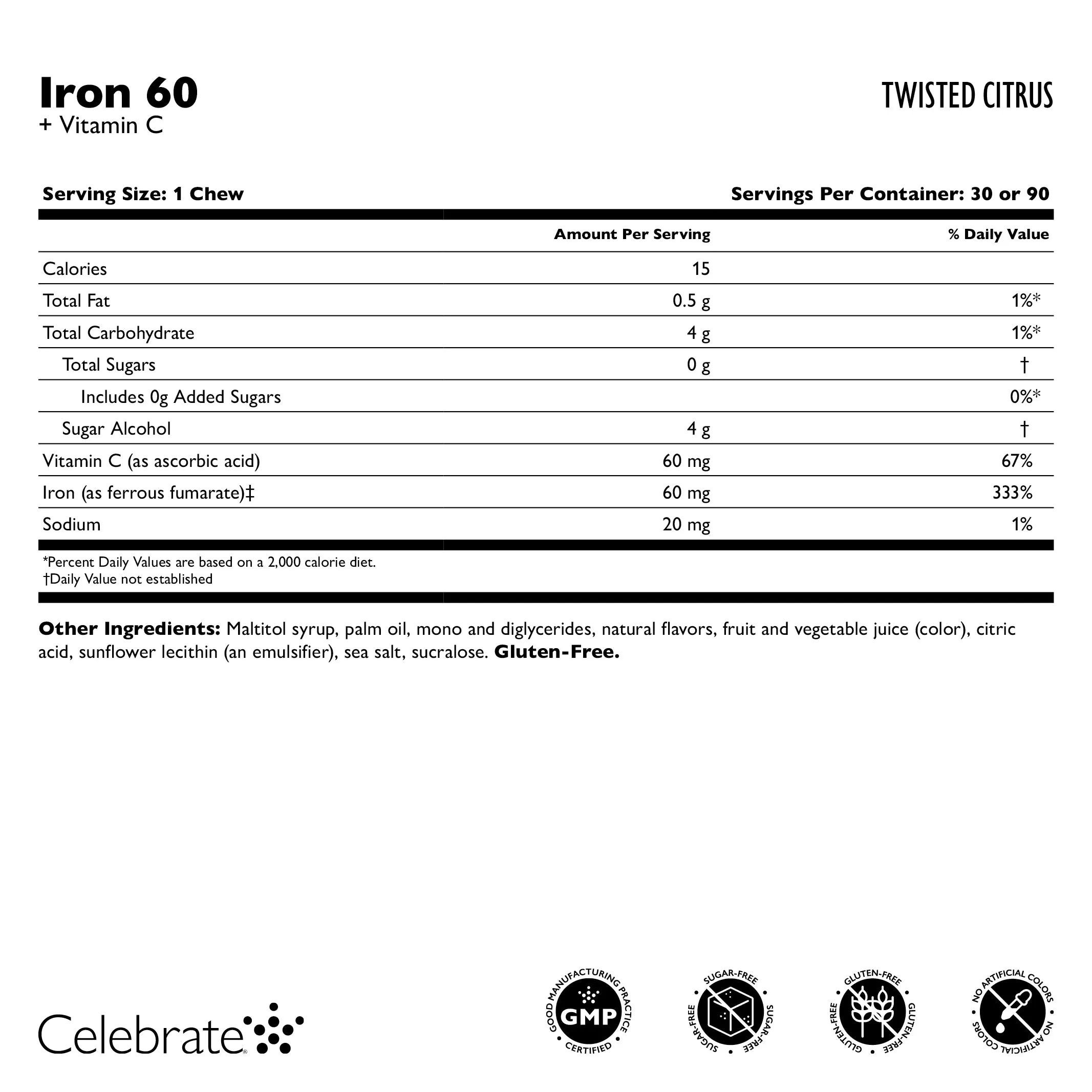 Iron 60 mg    Vitamin C Soft Chews, Twisted Citrus