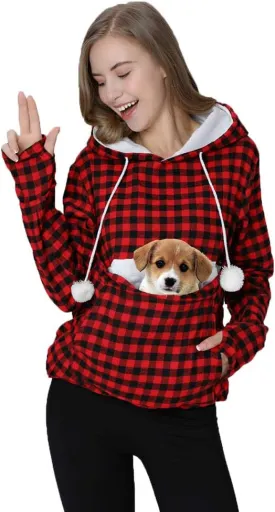 Jomago Womens Pet Carrier Thin Hoodies Kitten Puppy Pouch Shirts Animal Holder Hood Long Sleeve Sweatshirt