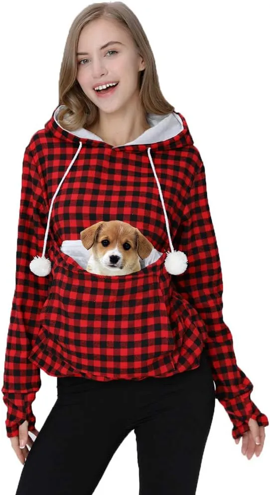 Jomago Womens Pet Carrier Thin Hoodies Kitten Puppy Pouch Shirts Animal Holder Hood Long Sleeve Sweatshirt