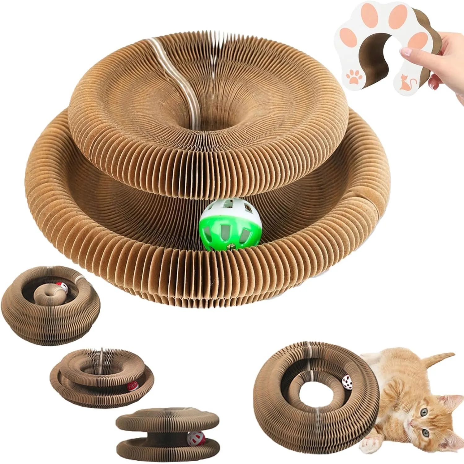 Kitty Kurlz, Kitty Kurlz Cat Toy with Bell Balls and Track Adventure, Cat Accordion Magic Organ Scratcher Board, Foldable Interactive Toy, Mental Physical Exercise for Indoor (1pcs)