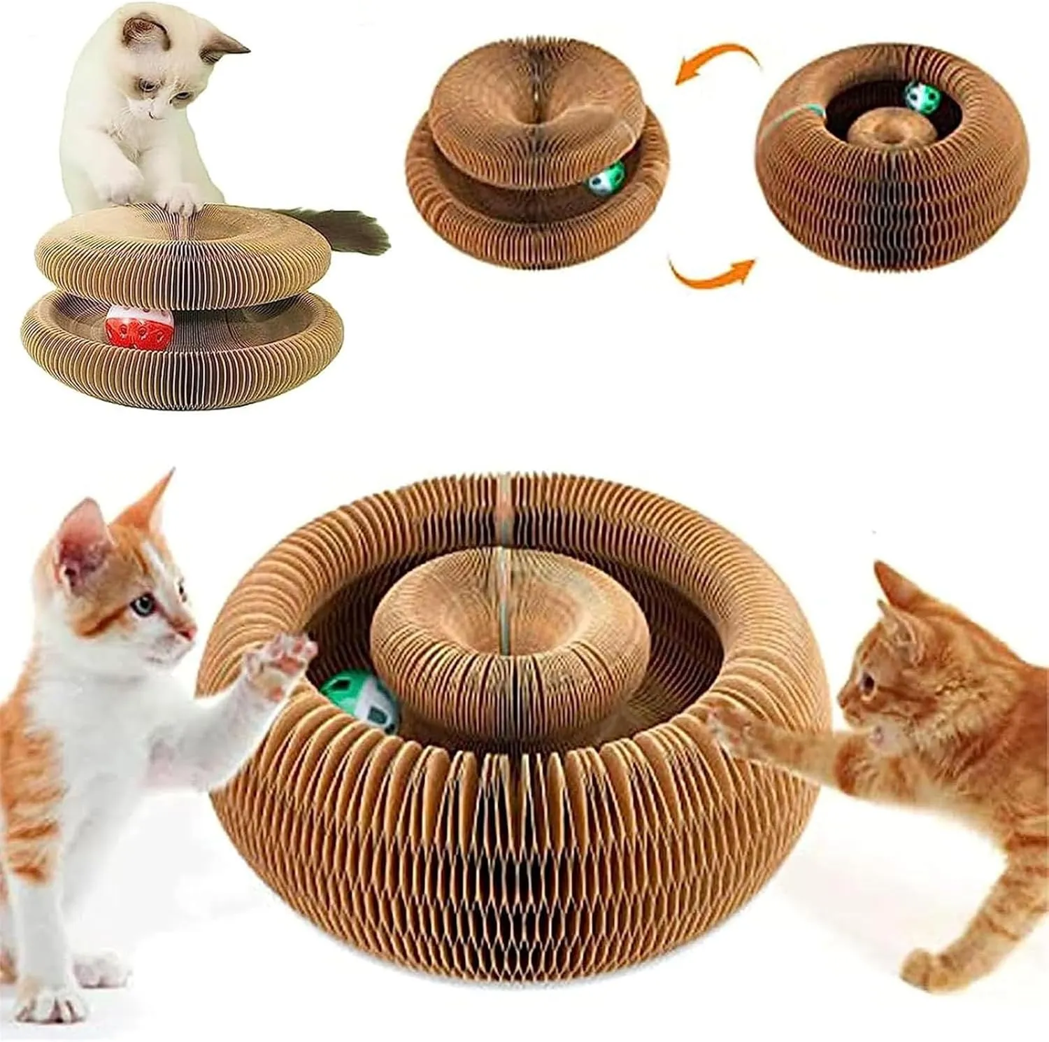 Kitty Kurlz, Kitty Kurlz Cat Toy with Bell Balls and Track Adventure, Cat Accordion Magic Organ Scratcher Board, Foldable Interactive Toy, Mental Physical Exercise for Indoor (1pcs)