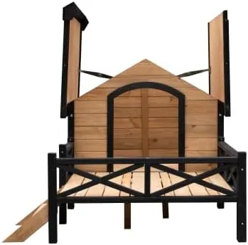 Large Outdoor Dog Kennel with Porch & Raised Design  66.9L x 43.3W All-Weather Wooden Dog House for Medium to Large Breeds