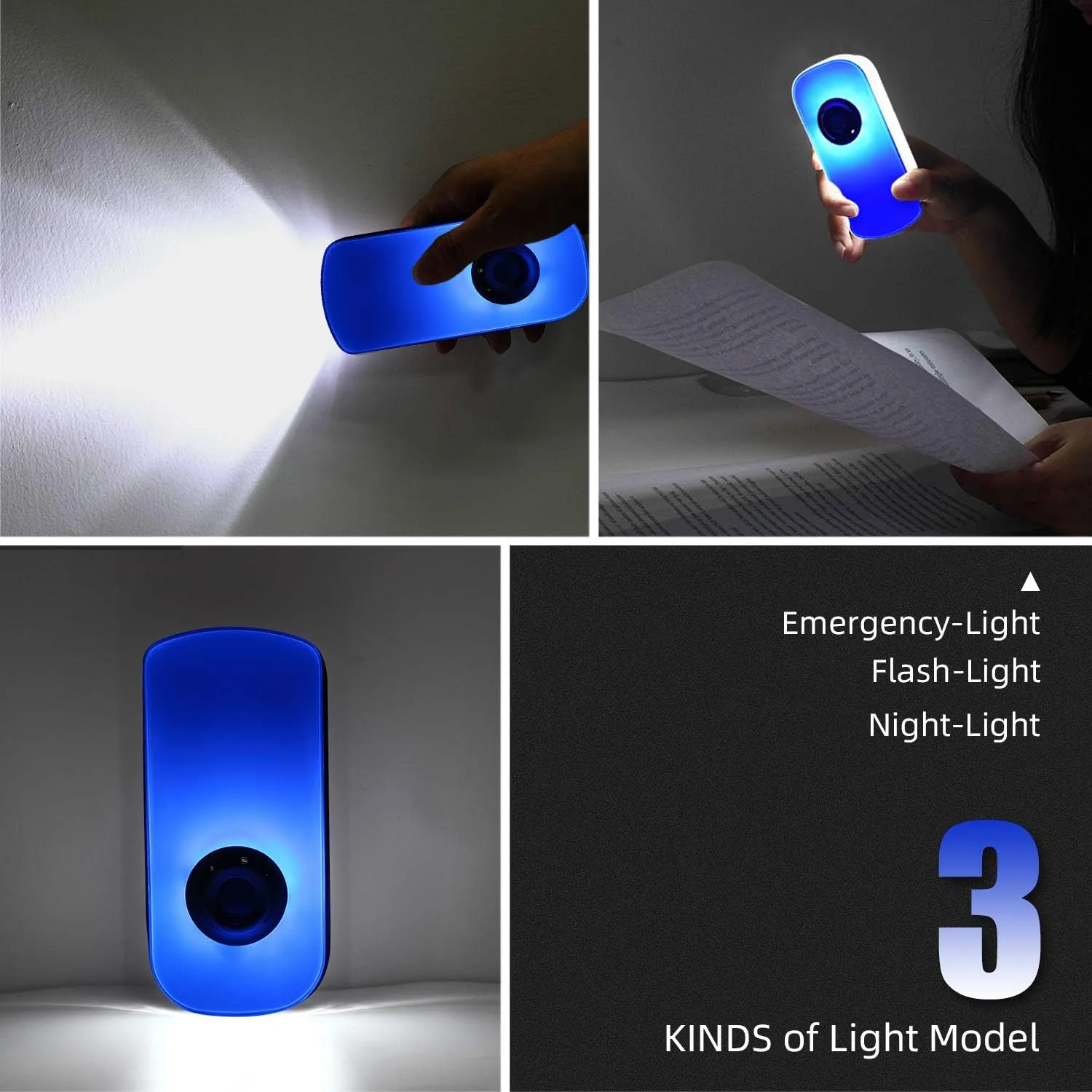 LED Motion Sensor Plug-in Night Light 2 Pack Flashlight Cut Light 3-in-1, Rechargeable Emergency Light, Auto Sensing Energy Saving Wall Mount Light Portable LED Torch - Blue