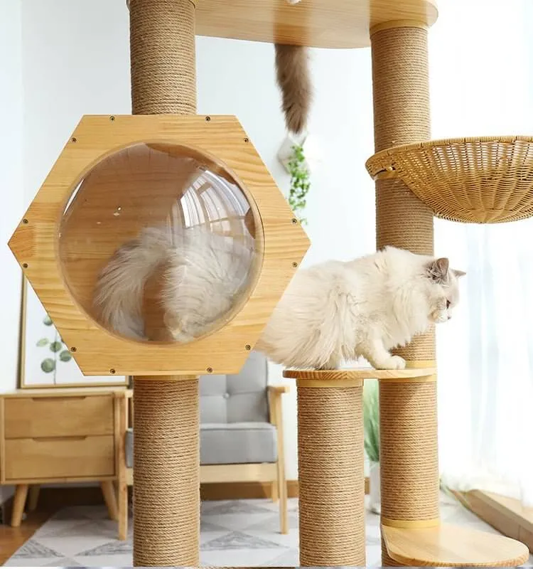 Luxury Space Capsule Woven Basket Cat Tree Tower