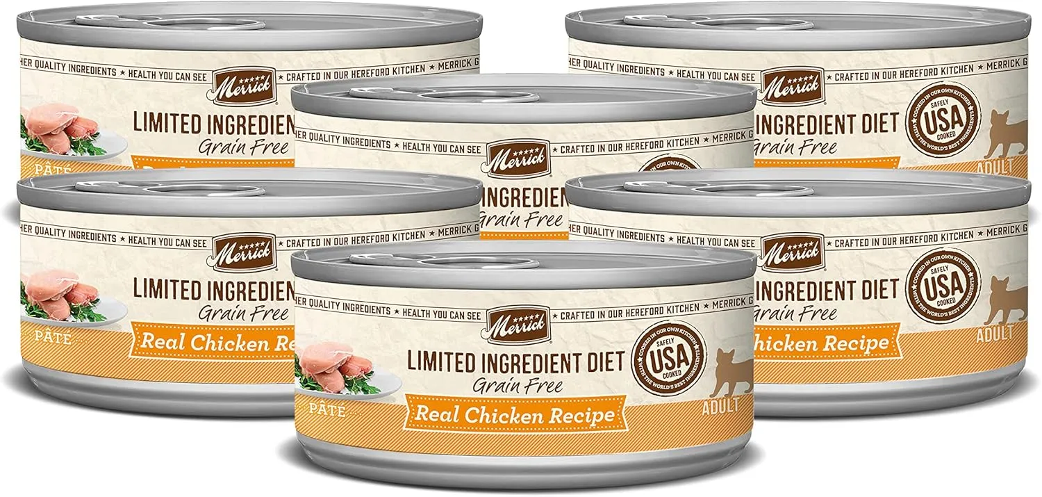 Merrick Limited Ingredient Diet Wet Cat Food, Grain Free Real Chicken Recipe Pate, High Protein Wet Cat Food for Adult Cats, 2.75-Ounce Can (Pack of 6)