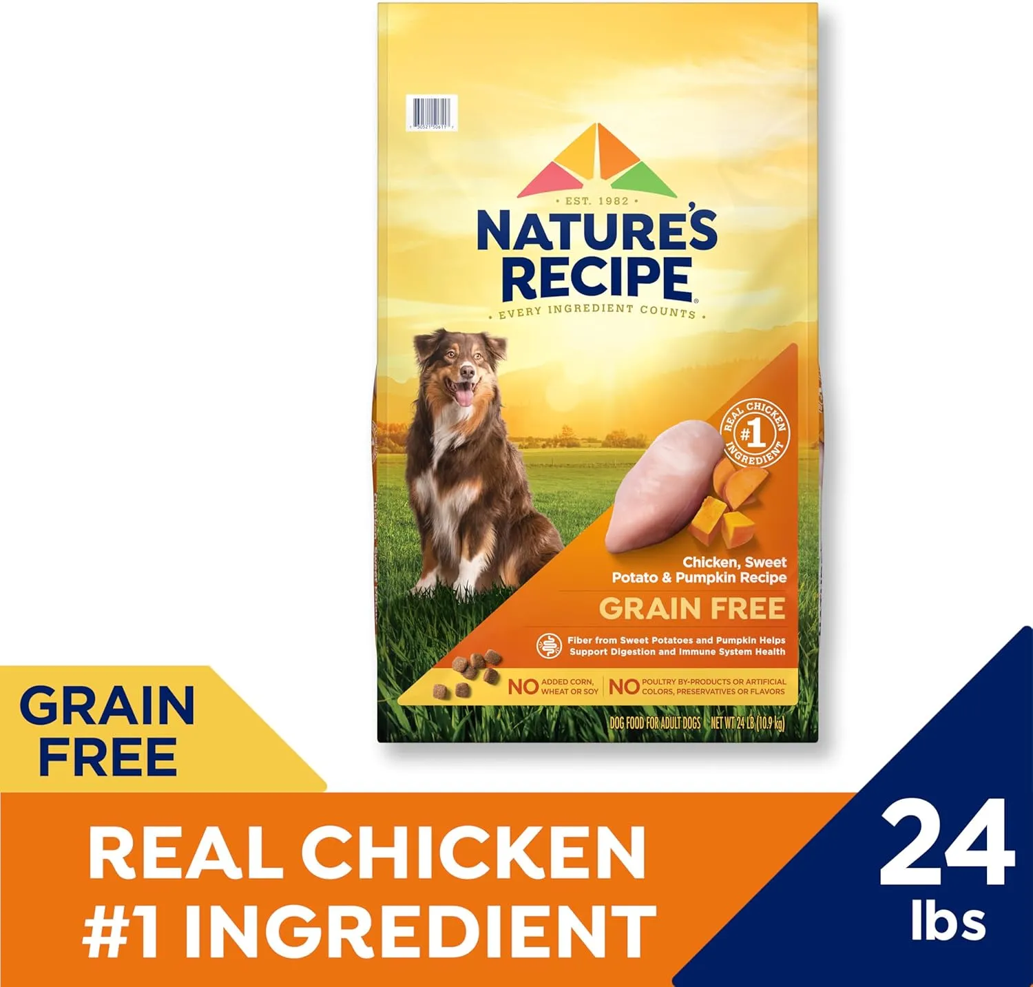 Natures Recipe Grain Free Chicken, Sweet Potato & Pumpkin Recipe Dry Dog Food, 24 lb. Bag
