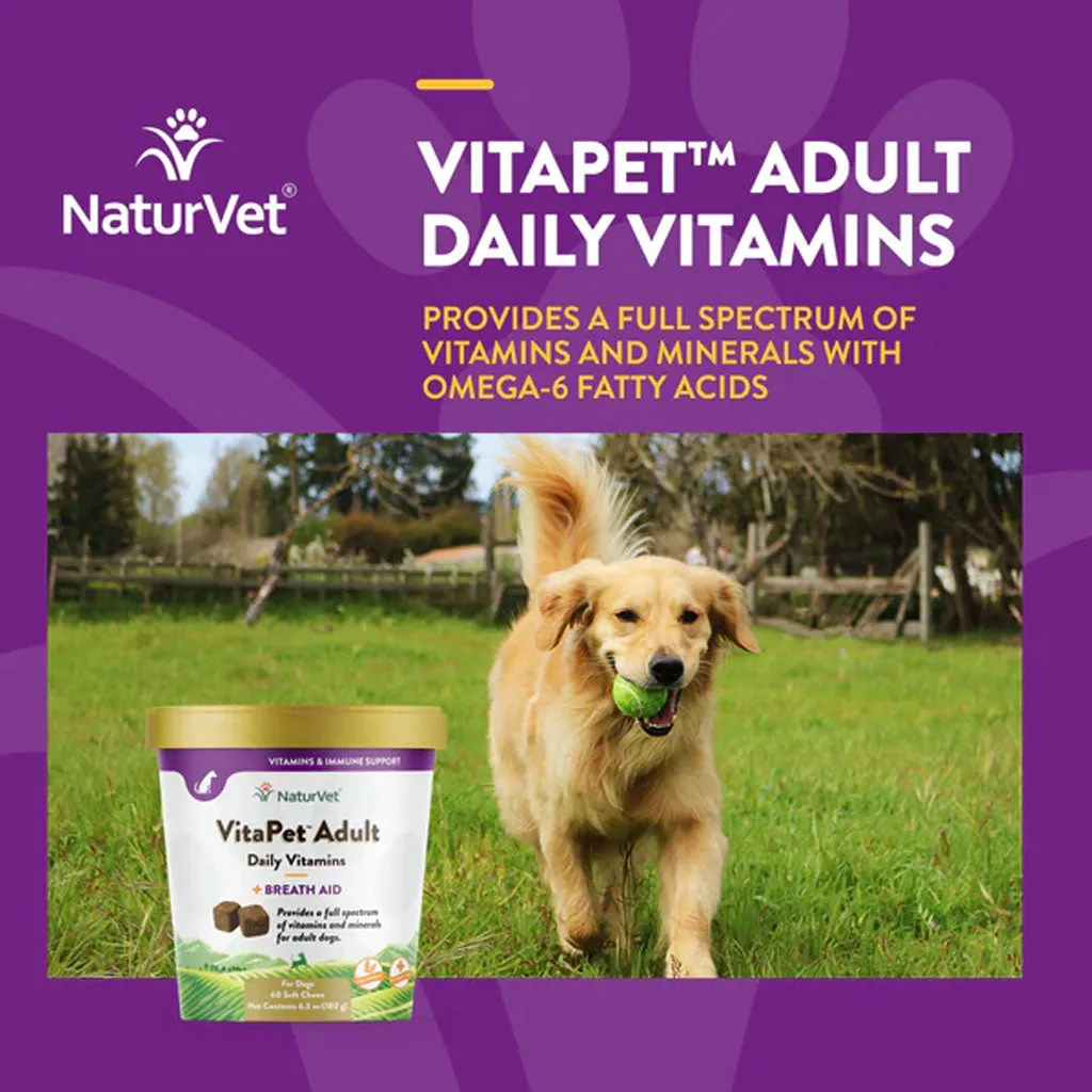 NaturVet VitaPet Adult Daily Vitamins Plus Breath Aid Soft Chews for Dogs, 60 count