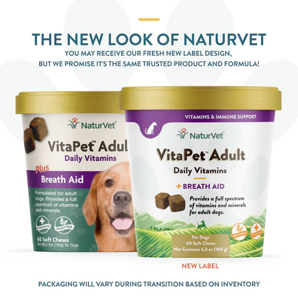 NaturVet VitaPet Adult Daily Vitamins Plus Breath Aid Soft Chews for Dogs, 60 count