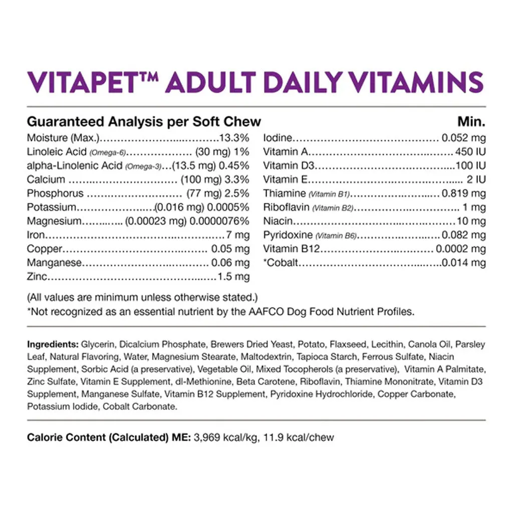 NaturVet VitaPet Adult Daily Vitamins Plus Breath Aid Soft Chews for Dogs, 60 count