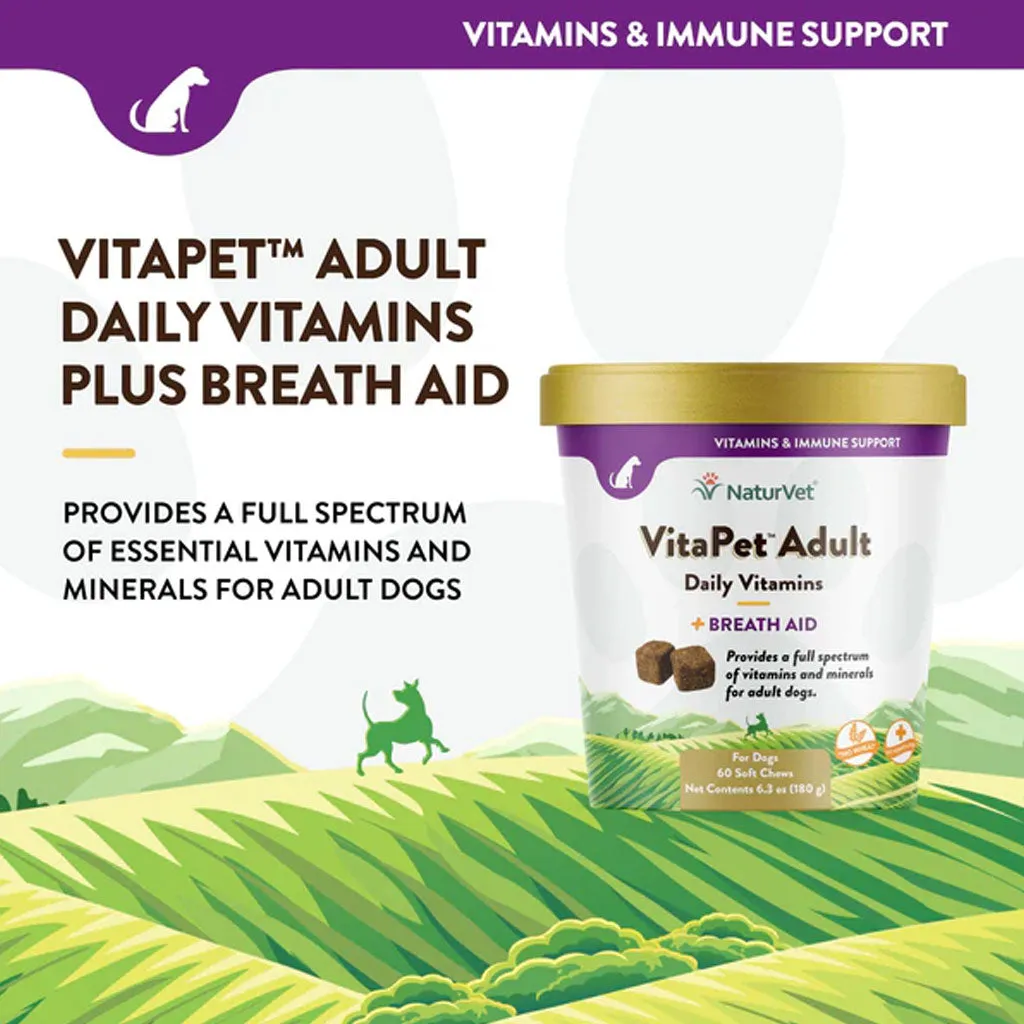 NaturVet VitaPet Adult Daily Vitamins Plus Breath Aid Soft Chews for Dogs, 60 count