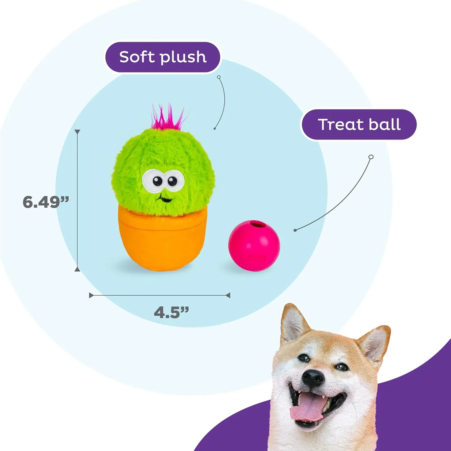 Outward Hound by Nina Ottosson Snack Palz Interactive Plush Dog Puzzle with Treat Ball, Cactus, Green
