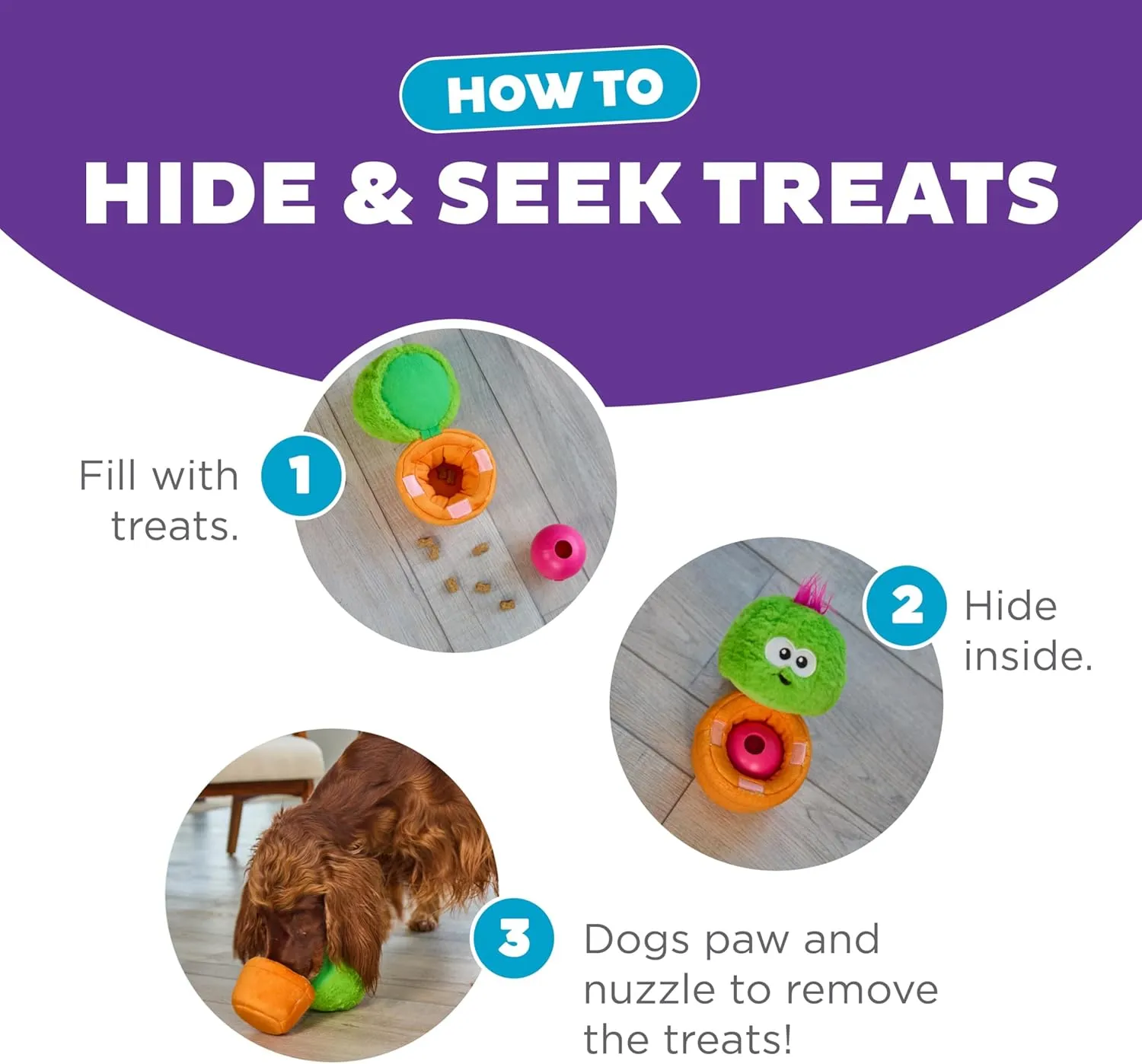 Outward Hound by Nina Ottosson Snack Palz Interactive Plush Dog Puzzle with Treat Ball, Cactus, Green