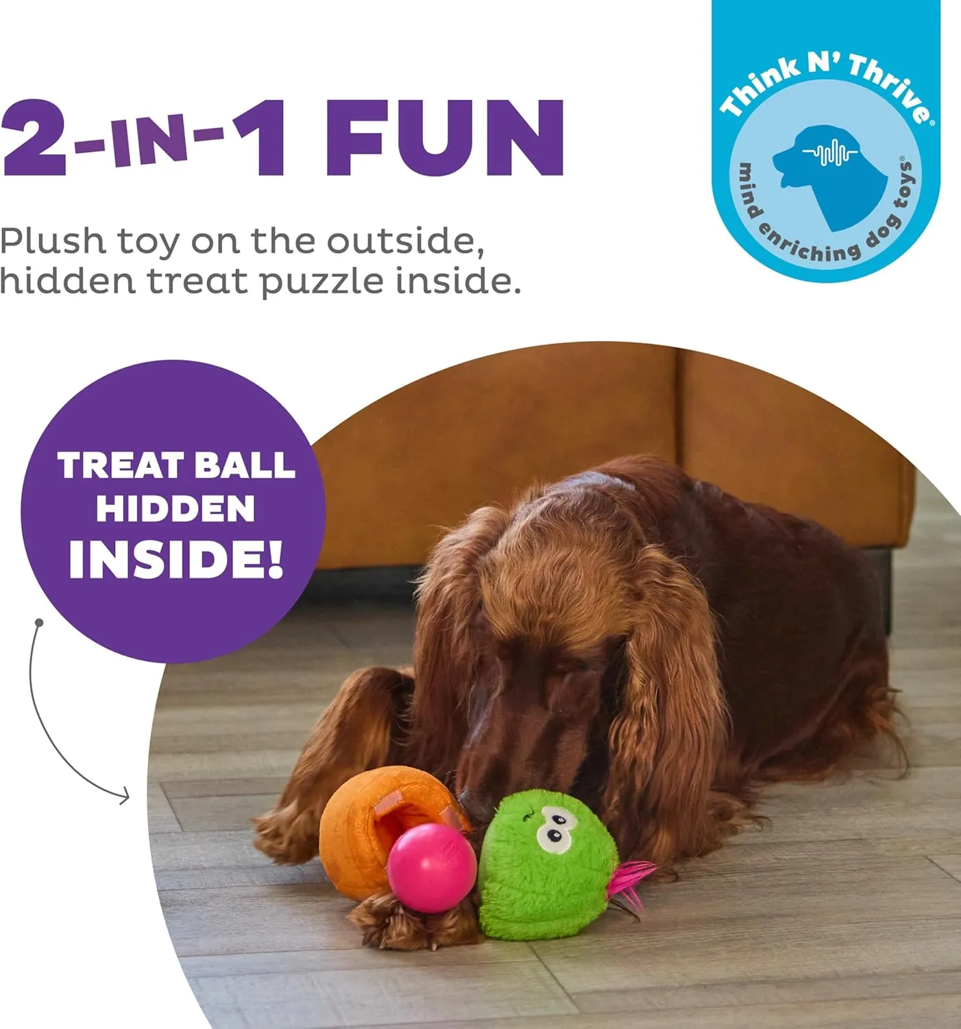 Outward Hound by Nina Ottosson Snack Palz Interactive Plush Dog Puzzle with Treat Ball, Cactus, Green