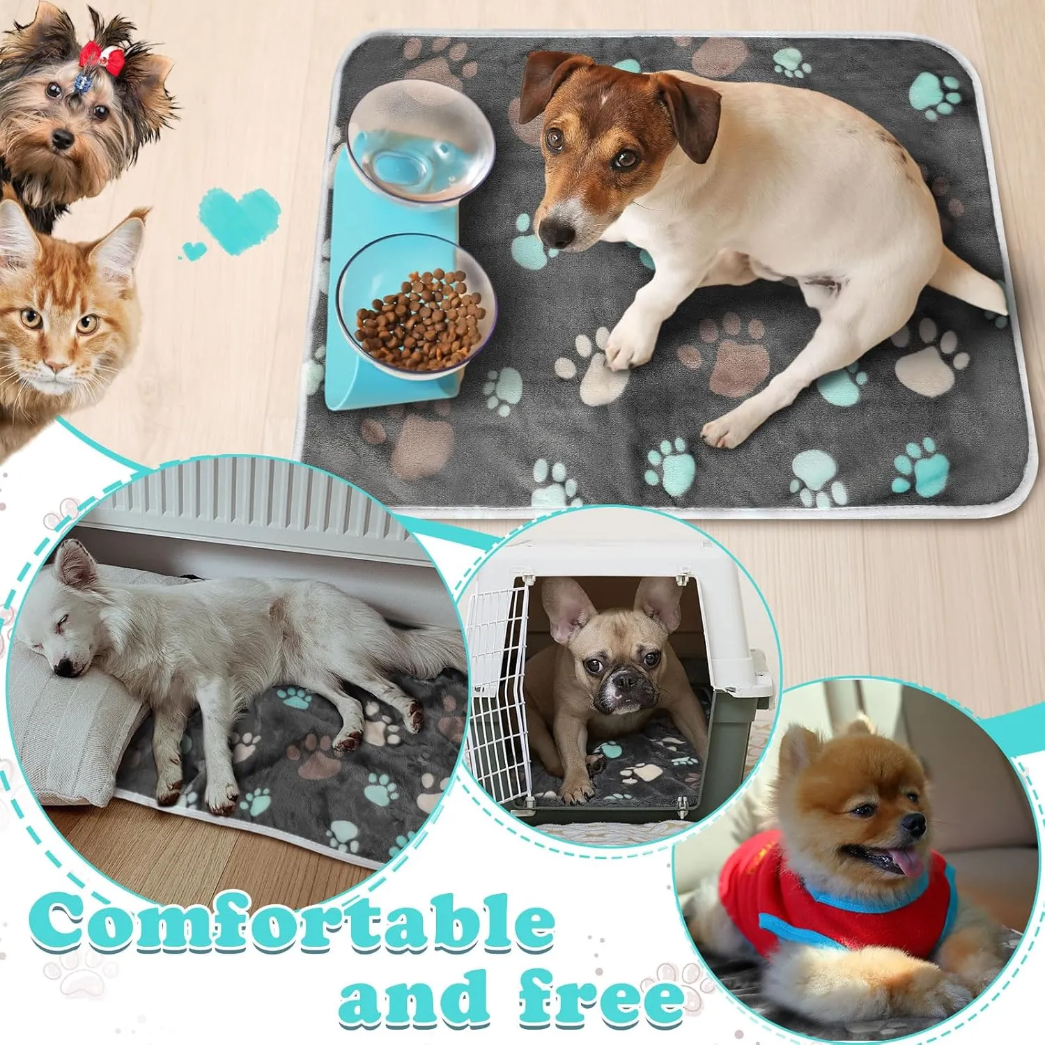 Panelee 4 Pcs Waterproof Dog Puppy Pee Pads Soft Cat Blankets Dog Sleep Mat Absorbent Pet Blanket Paw Pattern Whelping Warm Fleece Puppy Potty Training Pads Reusable(24 x 16 Inch,Black)