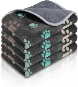 Panelee 4 Pcs Waterproof Dog Puppy Pee Pads Soft Cat Blankets Dog Sleep Mat Absorbent Pet Blanket Paw Pattern Whelping Warm Fleece Puppy Potty Training Pads Reusable(24 x 16 Inch,Black)