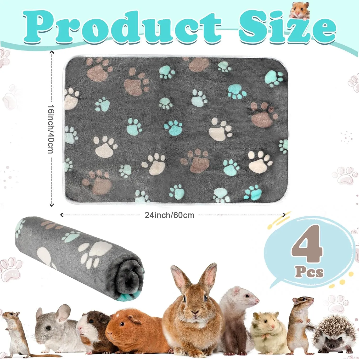 Panelee 4 Pcs Waterproof Dog Puppy Pee Pads Soft Cat Blankets Dog Sleep Mat Absorbent Pet Blanket Paw Pattern Whelping Warm Fleece Puppy Potty Training Pads Reusable(24 x 16 Inch,Black)