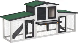 PawHut Large Rabbit Hutch with Double Runs, Wooden Guinea Pig Cage Outdoor, Bunny Cage with Removable Tray, Ramps, Roof, 78" x 19" x 34", Gray