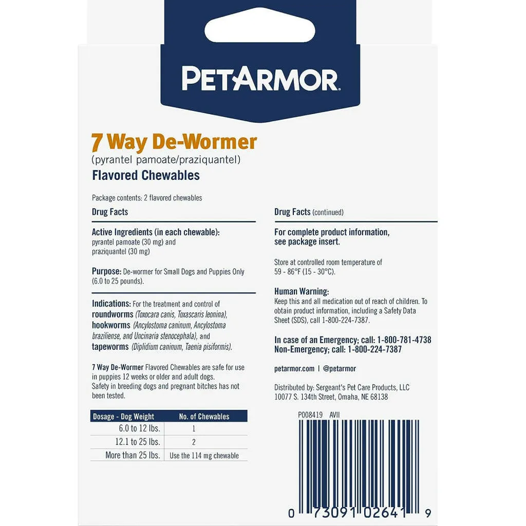 PetArmor 7 Way De-Wormer for Small Dogs & Puppies (2 chewable tablets)