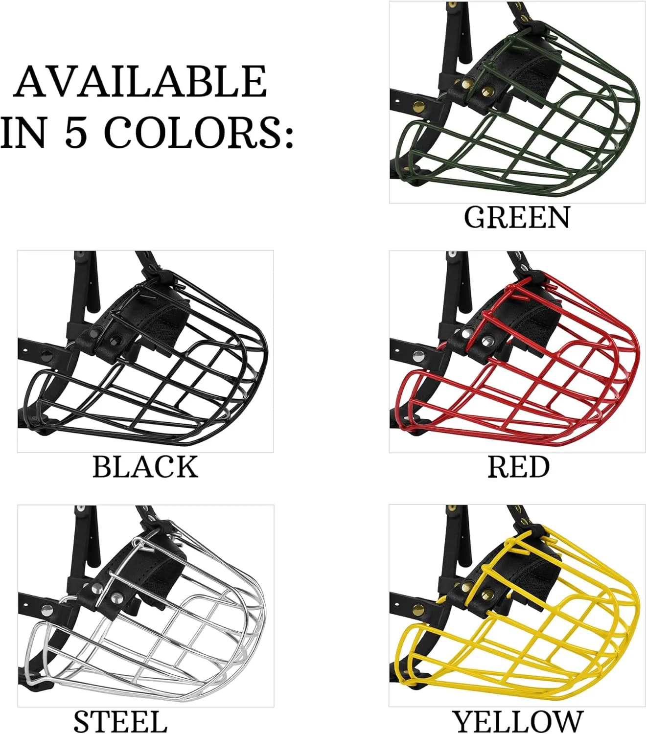 Pitbull Dog Muzzle Metal Mask Amstaff Secure Wire Basket Adjustable Durable Leather Straps for Large Dogs (Large, Black)