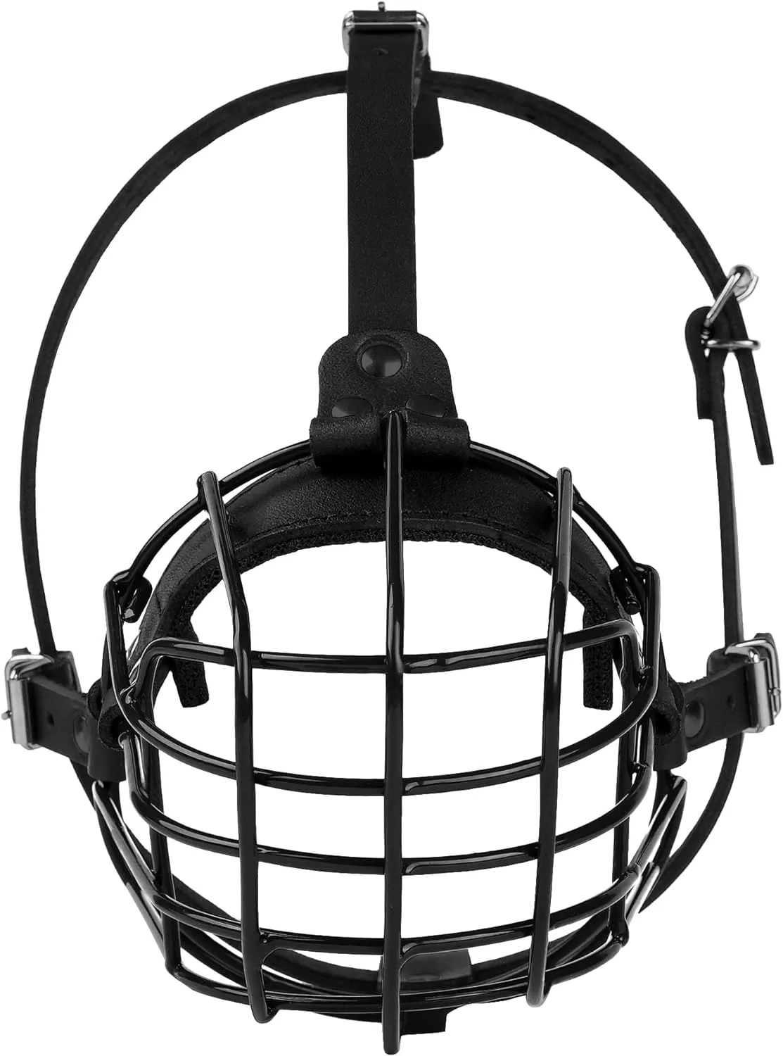 Pitbull Dog Muzzle Metal Mask Amstaff Secure Wire Basket Adjustable Durable Leather Straps for Large Dogs (Large, Black)