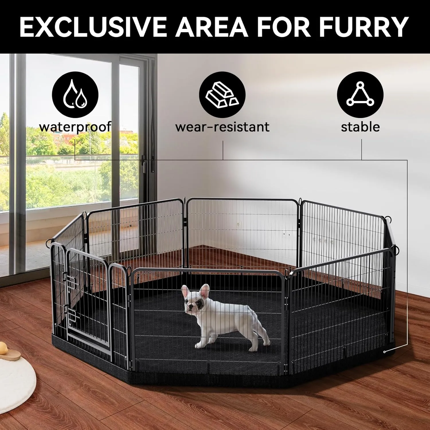 PJYuCien Dog Playpen Plus Storage Bag for Camping, 24" H Portable Dog Pen with Extra Hard Bottom Heavy Duty Puppy Playpen for Puppies/Small Dogs, 8 Panels