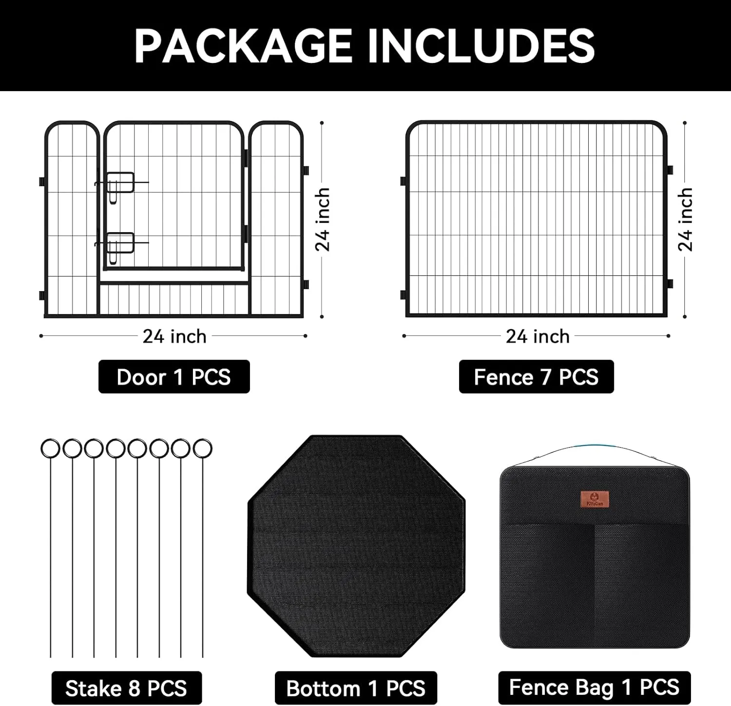 PJYuCien Dog Playpen Plus Storage Bag for Camping, 24" H Portable Dog Pen with Extra Hard Bottom Heavy Duty Puppy Playpen for Puppies/Small Dogs, 8 Panels