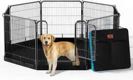 PJYuCien Dog Playpen Plus Storage Bag for Camping, 24" H Portable Dog Pen with Extra Hard Bottom Heavy Duty Puppy Playpen for Puppies/Small Dogs, 8 Panels