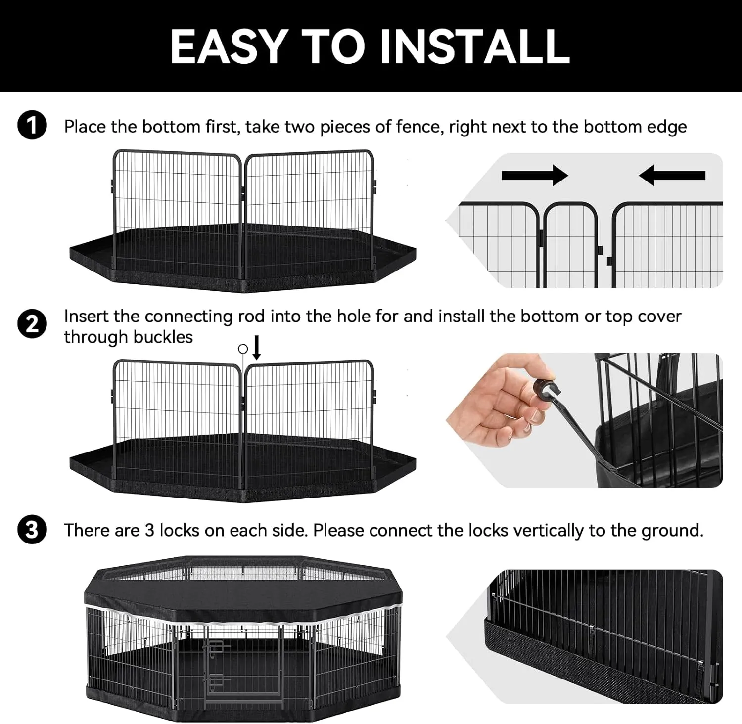 PJYuCien Dog Playpen Plus Storage Bag for Camping, 24" H Portable Dog Pen with Extra Hard Bottom Heavy Duty Puppy Playpen for Puppies/Small Dogs, 8 Panels