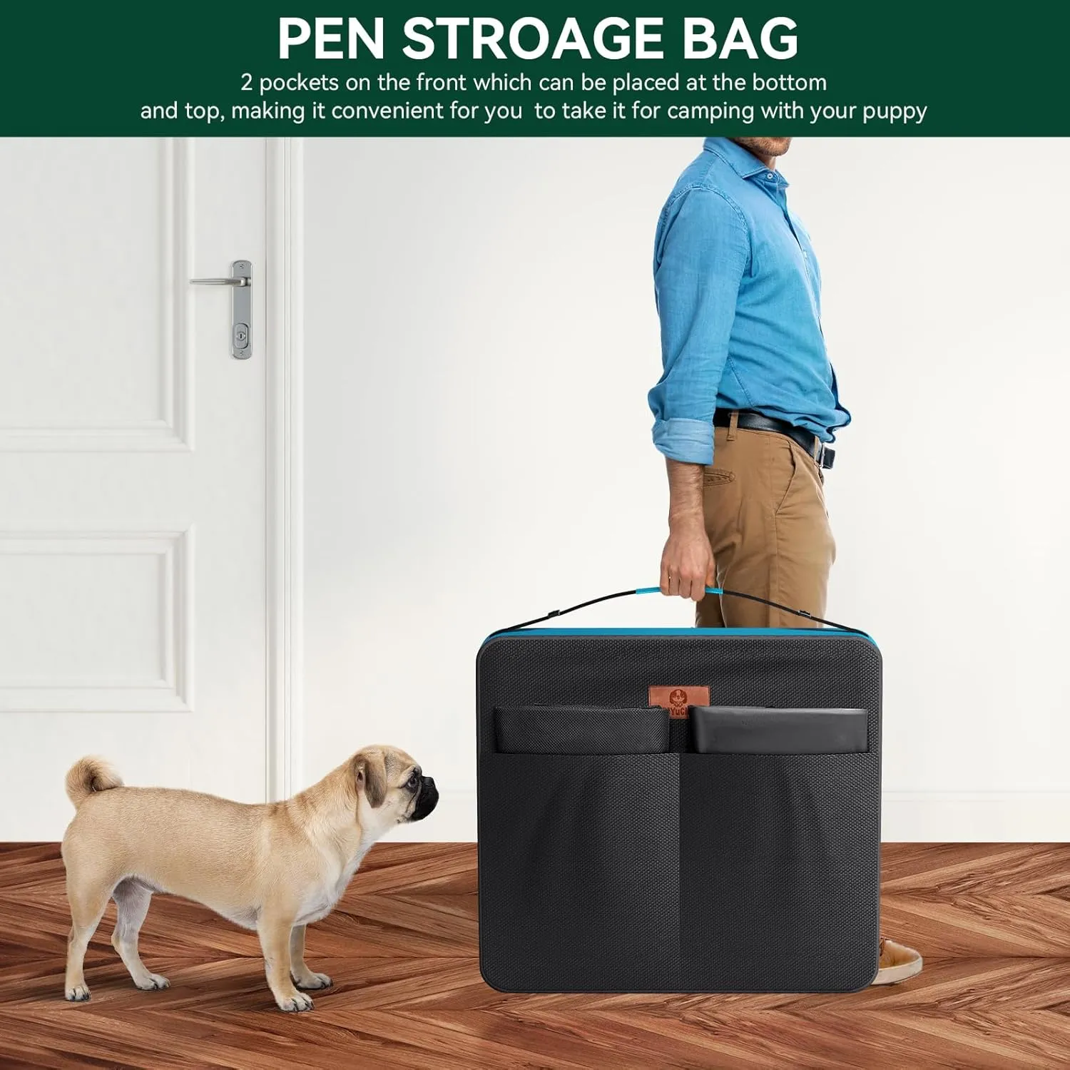 PJYuCien Dog Playpen Plus Storage Bag for Camping, 24" H Portable Dog Pen with Extra Hard Bottom Heavy Duty Puppy Playpen for Puppies/Small Dogs, 8 Panels