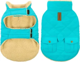 Queenmore Warm Dog Coat, Cold Weather Puffer Dog Vest, Quilting Winter Jacket Ultra Thick Plush Fleece Lining Pet Clothes with Storage Pockets (Light Blue, Small)